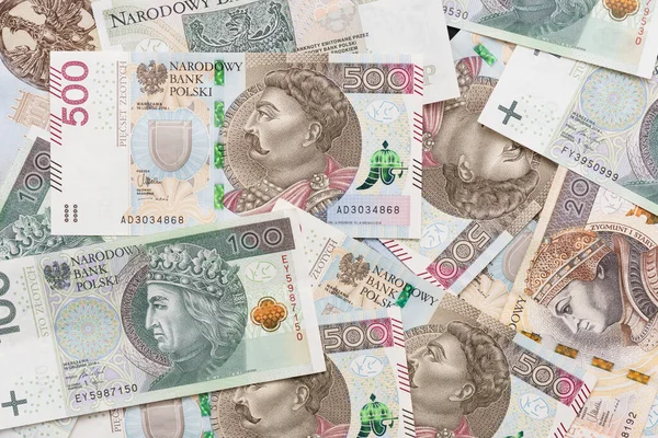 Lot Polish Banknotes Polish Money Pln Currency Background — Zdjęcie stockowe