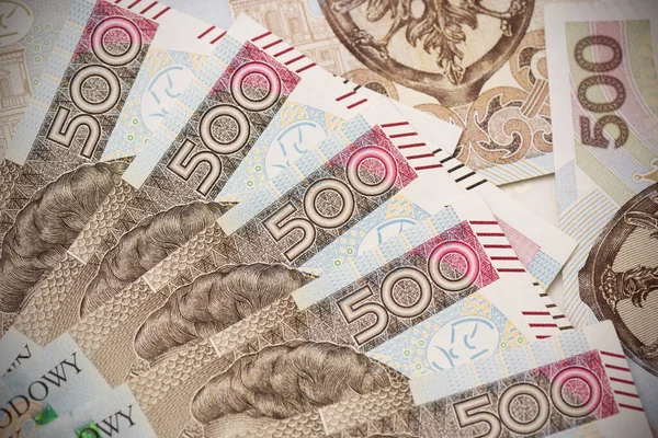 Polish 500 Banknotes Polish Money Pln Currency — Stok Foto