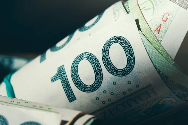 Polish 100 Banknotes Polish Money Pln Currency —  Fotos de Stock