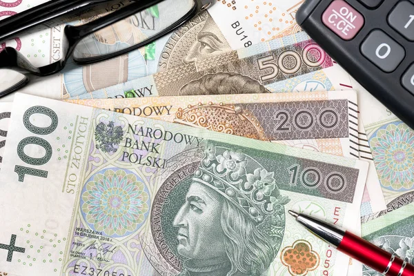 Banconote Polacche Denaro Polacco Sfondo Valutario Pln — Foto Stock