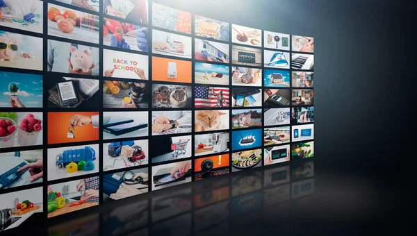Streaming Televisivo Trasmissione Concetto Parete Multimediale — Foto Stock
