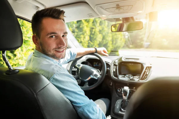 Young Male Driver Wheel Taxi Driver — Stock Photo, Image