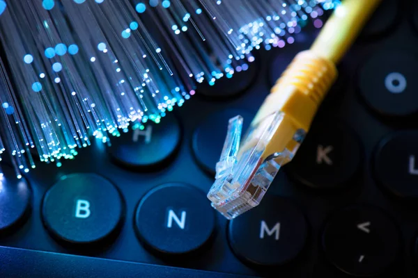 Cable Internet Conexión Alta Velocidad Concepto Fibra Óptica — Foto de Stock
