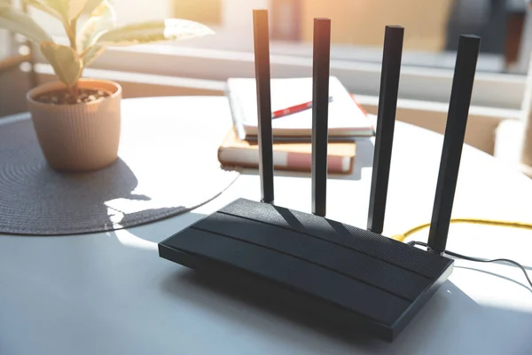 Router Antennas Living Room High Speed Internet Concept — Stock Photo, Image