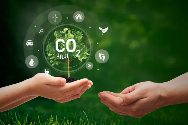 Miljöskydd Förnybara Hållbara Energikällor Begreppet Koldioxidutsläpp — Stockfoto