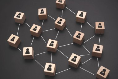 Topluluk, takım çalışması ve ahşap bloklarla takım lideri konsepti