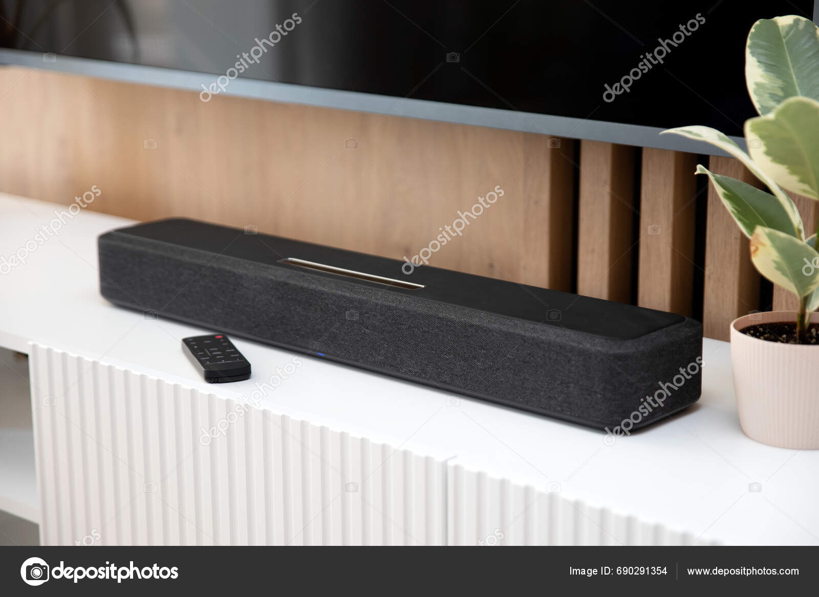 Soundbar Modern Home Listening Music Watching Movies Stock Photo by