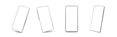 Modern akıllı telefon modelleme seti, beyaz arkaplanda boş ekran