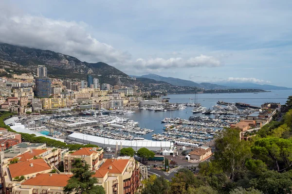 Monte Carlo Stadtpanorama Blick Auf Luxusyachten Und Appartements Hafen Von — Stockfoto