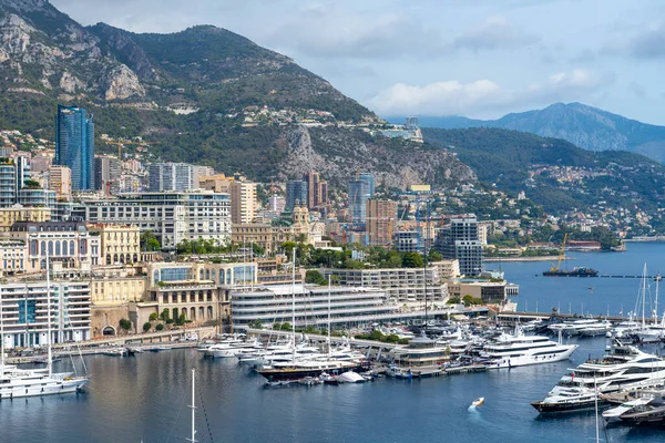Monte Carlo Panorama Utsikt Luksusbåter Leiligheter Monacos Havn Cote Azur – stockfoto