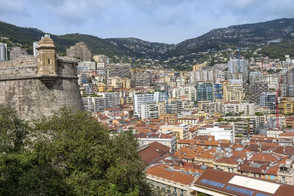 Monte Carlo Stad Panorama Weergave Van Luxe Jachten Appartementen Haven — Stockfoto