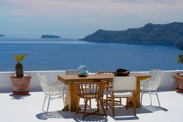Romantyczny Krajobraz Widokiem Morze Egejskie Wyspie Santorini Grecja — Zdjęcie stockowe