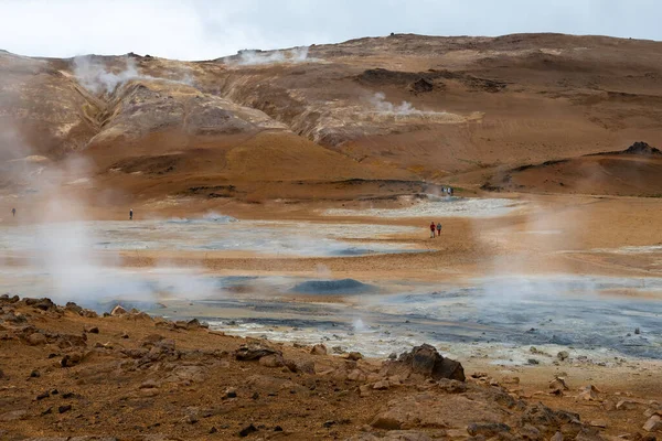 Champs Géothermiques Actifs Dans Région Geysir Islande Situé Sur Route — Photo