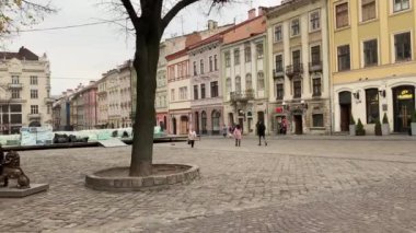 Downtown Lviv, Ukraine tourist center. Beautiful architecture. 