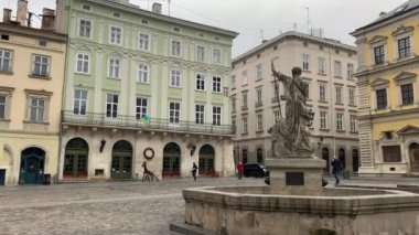 Downtown Lviv, Ukraine tourist center. Beautiful architecture. 