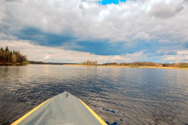 Kayıktaki ağaçlar ve nehirlerle dolu bahar manzarası
