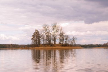 Beautiful spring landscape with river and forest. Tiesto lake in Vitebsk region, Belaru