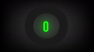 0 'dan 5' e kadar sayısal sayım. Parlak neon ışıklı dairesel ilerleme çubuğu