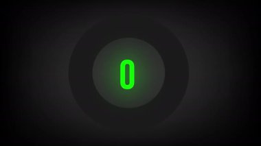 0 'dan 6' ya kadar sayısal sayım. Parlak neon ışıklı dairesel ilerleme çubuğu