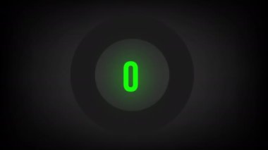 0 'dan 64' e kadar sayısal sayım. Parlak neon ışıklı dairesel ilerleme çubuğu