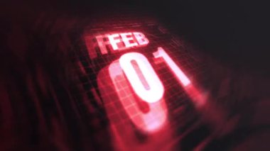 1 Şubat, 3 boyutlu hareket grafiği. Çekimler için parlak fütüristik ve teknolojik ışık saçan kızılötesi takvim, kurşun ve benzeri anılar. 4k döngüsü