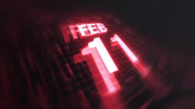 11 Şubat, 3 boyutlu hareket grafiği. Çekimler için parlak fütüristik ve teknolojik ışık saçan kızılötesi takvim, kurşun ve benzeri anılar. 4k döngüsü