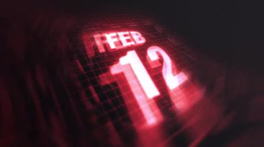 12 Şubat, 3 boyutlu hareket grafiği. Çekimler için parlak fütüristik ve teknolojik ışık saçan kızılötesi takvim, kurşun ve benzeri anılar. 4k döngüsü
