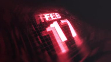 17 Şubat, 3D hareketli grafik. Çekimler için parlak fütüristik ve teknolojik ışık saçan kızılötesi takvim, kurşun ve benzeri anılar. 4k döngüsü