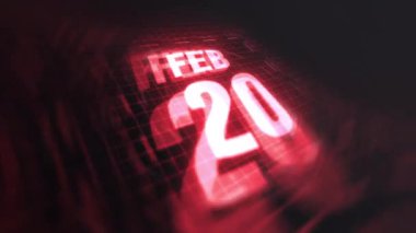 20 Şubat 3D hareketli grafik. Çekimler için parlak fütüristik ve teknolojik ışık saçan kızılötesi takvim, kurşun ve benzeri anılar. 4k döngüsü