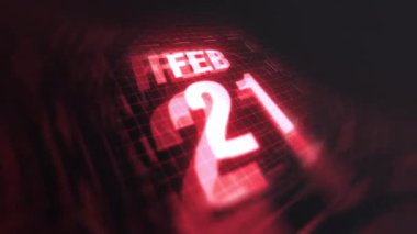 21 Şubat 3D Motion graphic 'te. Çekimler için parlak fütüristik ve teknolojik ışık saçan kızılötesi takvim, kurşun ve benzeri anılar. 4k döngüsü