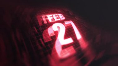 27 Şubat 3D Motion graphic 'te. Çekimler için parlak fütüristik ve teknolojik ışık saçan kızılötesi takvim, kurşun ve benzeri anılar. 4k döngüsü
