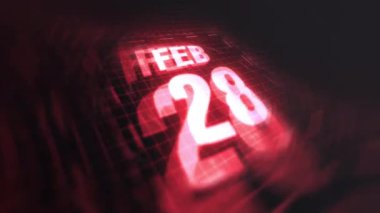 28 Şubat 3D Motion graphic 'te. Çekimler için parlak fütüristik ve teknolojik ışık saçan kızılötesi takvim, kurşun ve benzeri anılar. 4k döngüsü