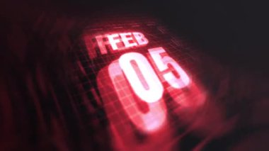 5 Şubat, 3 boyutlu hareket grafiği. Çekimler için parlak fütüristik ve teknolojik ışık saçan kızılötesi takvim, kurşun ve benzeri anılar. 4k döngüsü