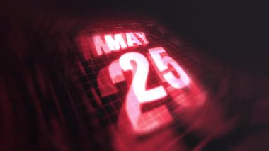 25 Mayıs 3D hareketli grafik. Çekimler için parlak fütüristik ve teknolojik ışık saçan kızılötesi takvim, kurşun ve benzeri anılar. 4k döngüsü