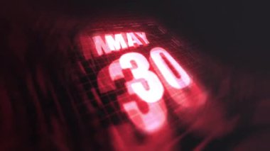 30 Mayıs 3D hareketli grafikle. Çekimler için parlak fütüristik ve teknolojik ışık saçan kızılötesi takvim, kurşun ve benzeri anılar. 4k döngüsü
