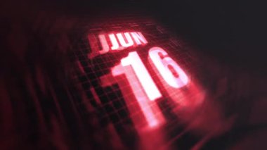 16 Haziran 3D hareketli grafikle. Çekimler için parlak fütüristik ve teknolojik ışık saçan kızılötesi takvim, kurşun ve benzeri anılar. 4k döngüsü