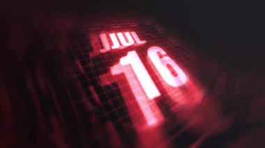 16 Temmuz 3D hareketli grafik. Çekimler için parlak fütüristik ve teknolojik ışık saçan kızılötesi takvim, kurşun ve benzeri anılar. 4k döngüsü
