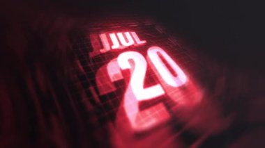 20 Temmuz 3D hareketli grafikle. Çekimler için parlak fütüristik ve teknolojik ışık saçan kızılötesi takvim, kurşun ve benzeri anılar. 4k döngüsü