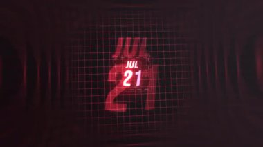 21 Temmuz 3D hareketli grafik. Çekimler için parlak fütüristik ve teknolojik ışık saçan kızılötesi takvim, kurşun ve benzeri anılar. 4k döngüsü