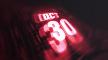 30 Ekim 3D hareketli grafikle. Çekimler için parlak fütüristik ve teknolojik ışık saçan kızılötesi takvim, kurşun ve benzeri anılar. 4k döngüsü