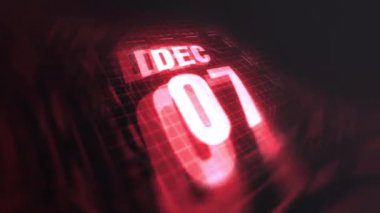 7 Aralık 3D hareketli grafikle. Çekimler için parlak fütüristik ve teknolojik ışık saçan kızılötesi takvim, kurşun ve benzeri anılar. 4k döngüsü