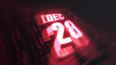 28 Aralık 3D Motion graphic. Çekimler için parlak fütüristik ve teknolojik ışık saçan kızılötesi takvim, kurşun ve benzeri anılar. 4k döngüsü
