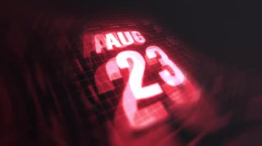 23 Ağustos 3D Motion graphic 'te. Çekimler için parlak fütüristik ve teknolojik ışık saçan kızılötesi takvim, kurşun ve benzeri anılar. 4k döngüsü