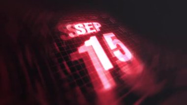 15 Eylül 3D hareketli grafikle. Çekimler için parlak fütüristik ve teknolojik ışık saçan kızılötesi takvim, kurşun ve benzeri anılar. 4k döngüsü