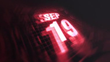 19 Eylül 3D Motion graphic 'te. Çekimler için parlak fütüristik ve teknolojik ışık saçan kızılötesi takvim, kurşun ve benzeri anılar. 4k döngüsü