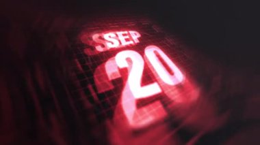 20 Eylül 3D hareketli grafikle. Çekimler için parlak fütüristik ve teknolojik ışık saçan kızılötesi takvim, kurşun ve benzeri anılar. 4k döngüsü