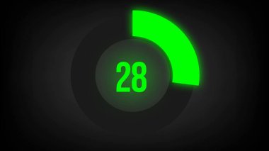 Sayısal sayım 28. Parlak neon ışıklı dairesel ilerleme çubuğu.