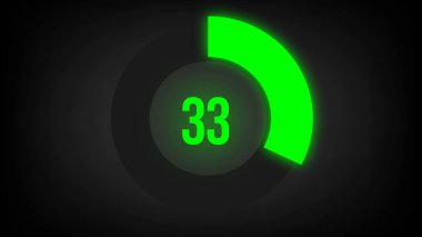 Sayısal sayı 33. Parlak neon ışıklı dairesel ilerleme çubuğu.