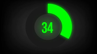 Sayısal sayı 34. Parlak neon ışıklı dairesel ilerleme çubuğu.