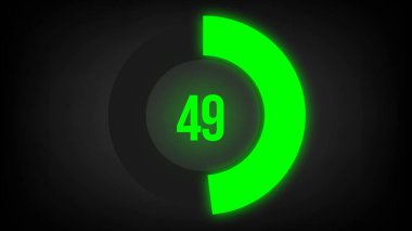 Sayısal sayı 49. Parlak neon ışıklı dairesel ilerleme çubuğu.